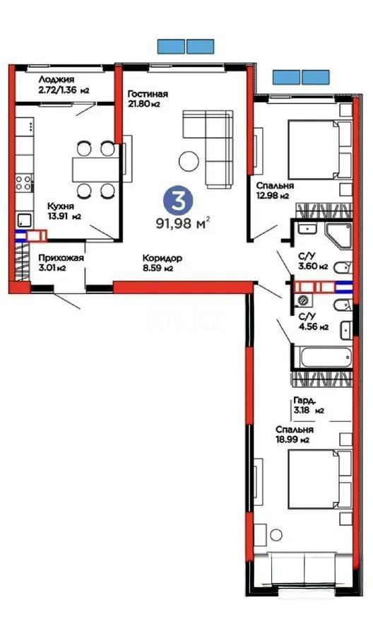Продажа 3-комнатной квартиры, 92 м² - Продажа трехкомнатных квартир от собственников в Алматы - страница 5 фото 1 из 1