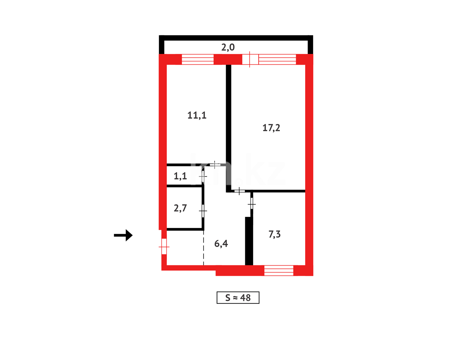 Продажа 2-комнатной квартиры, 47 м² в Караганде - фото 2