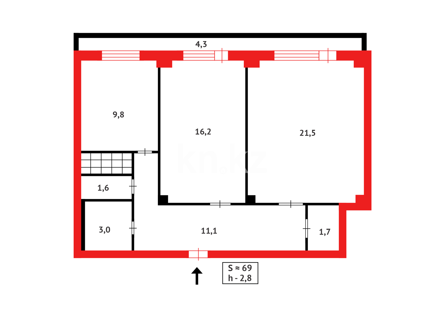 Продажа 2-комнатной квартиры, 69 м², ул. Момышулы - Продажа  двухкомнатных квартир в Караганде фото 17 из 17