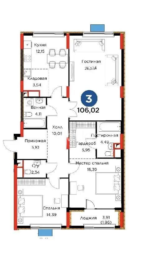 Продажа 3-комнатной квартиры, 106.2 м² - Продажа  трехкомнатных квартир в новостройках Астаны фото 1 из 1