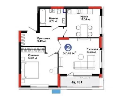 Продажа 2-комнатной квартиры, 67.41 м² в Астане - фото 3