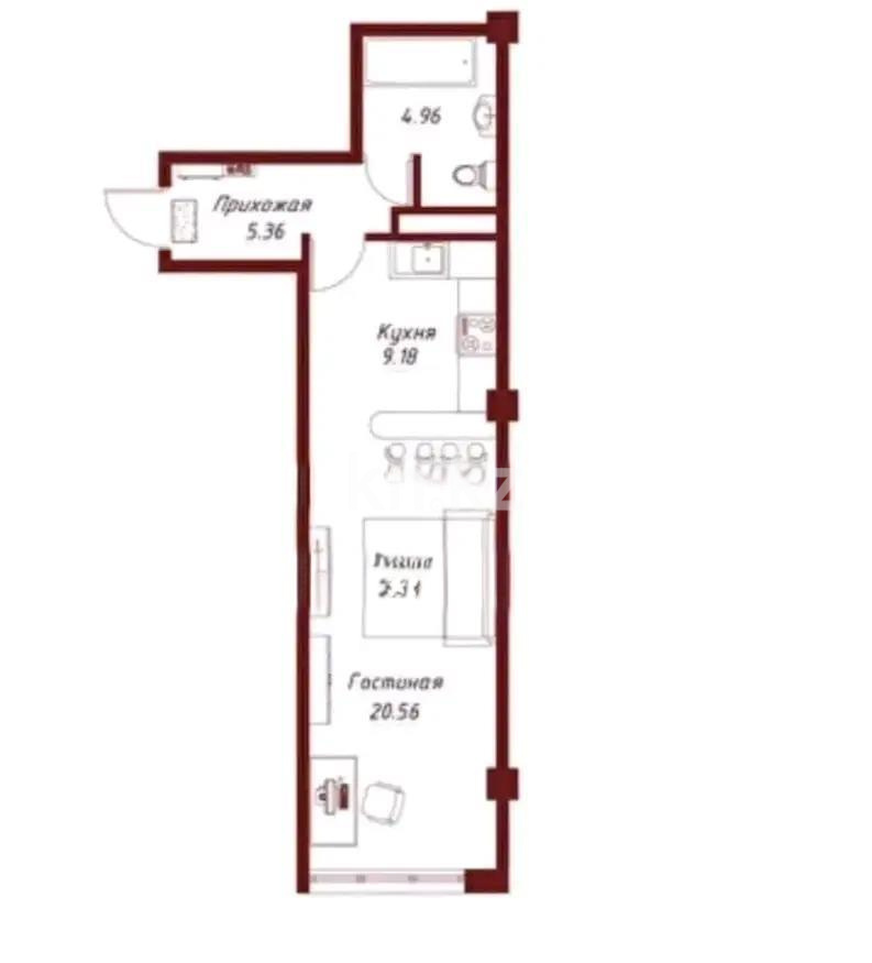 Продажа 1-комнатной квартиры, 40.6 м², ул. Илтипат, дом  45/1 - Продажа  однокомнатных квартир в новостройках Алматы с фото фото 1 из 1