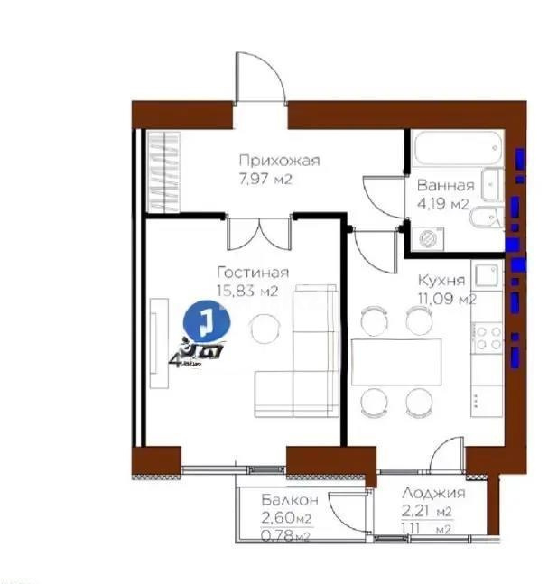 Продажа 1-комнатной квартиры, 40.97 м² - Продажа однокомнатных квартир в Казахстане - страница 13 фото 1 из 1