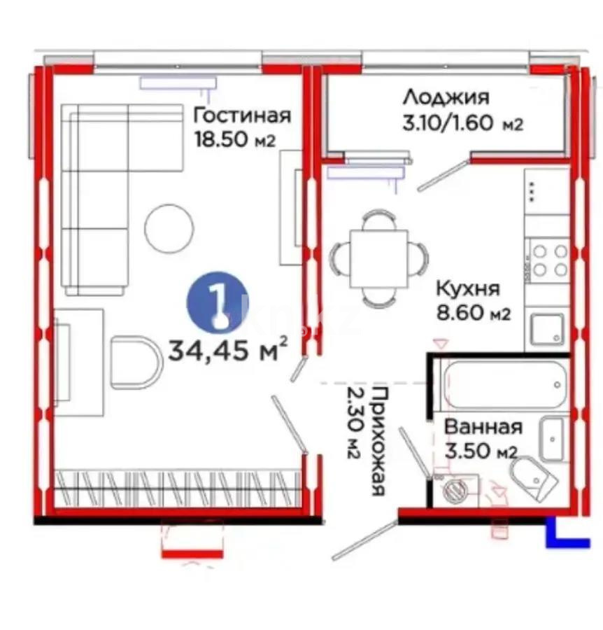 Продажа 1-комнатной квартиры, 34.45 м², ул. С-902, дом  8 - Продажа квартир в Астане без посредников с фото фото 1 из 1