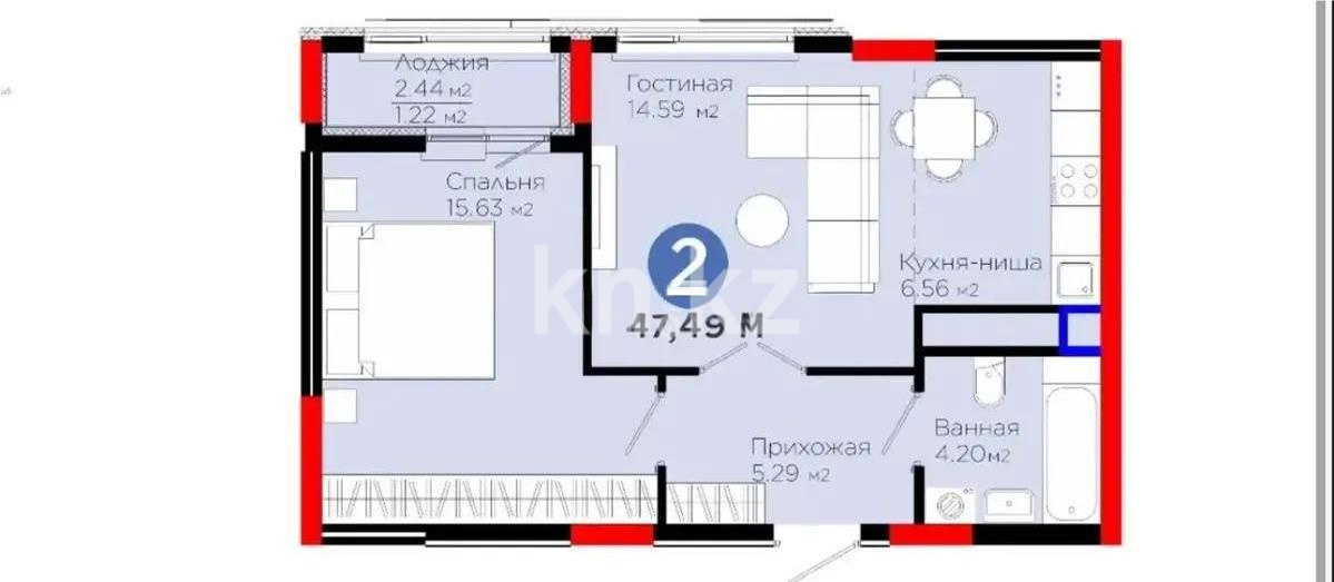 Продажа 2-комнатной квартиры, 47.49 м² - Продажа квартир в Казахстане - страница 18 фото 1 из 1