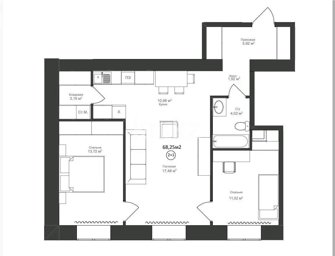 Продажа 3-комнатной квартиры, 68.25 м², ул. Караменде Би Шакаулы, дом  13 стр - Продажа  трехкомнатных квартир в Астане фото 1 из 1