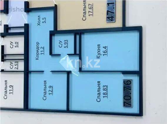 Продажа 3-комнатной квартиры, 70.76 м², ул. Момышулы, дом  100 стр - Продажа квартир в новостройках Алматы без посредников фото 1 из 1