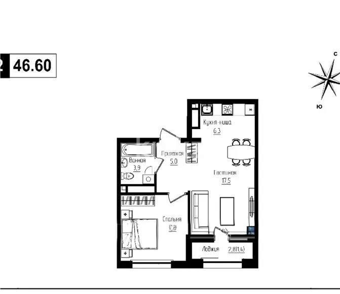 Продажа 2-комнатной квартиры, 46.6 м², ул. Ауэзова, дом  3г/2 - Продажа квартир без посредников в Алматы фото 1 из 1