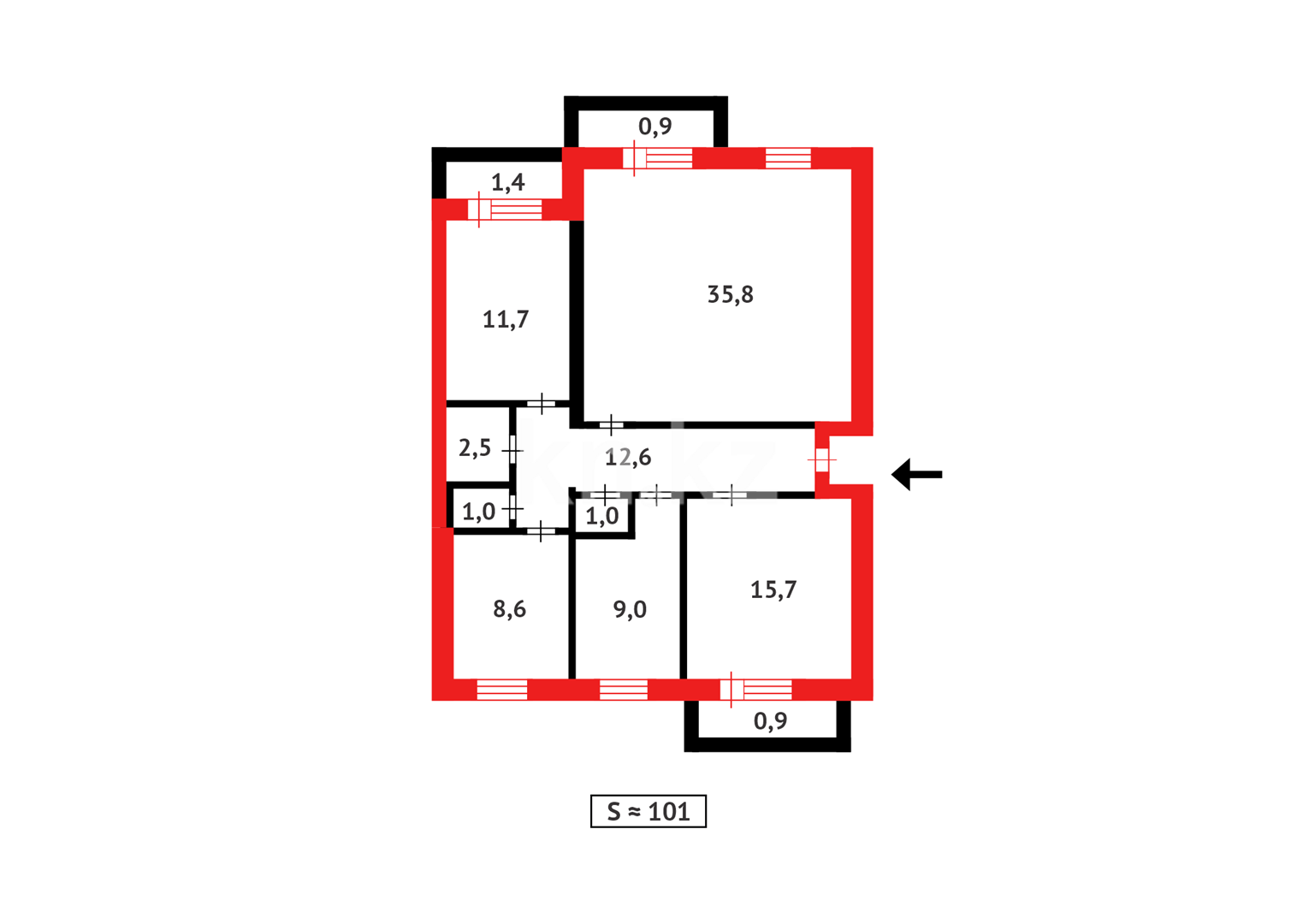 Продажа 4-комнатной квартиры, 101.4 м², пр. Кудайбердыулы, дом  30/1 в Астане - фото 9