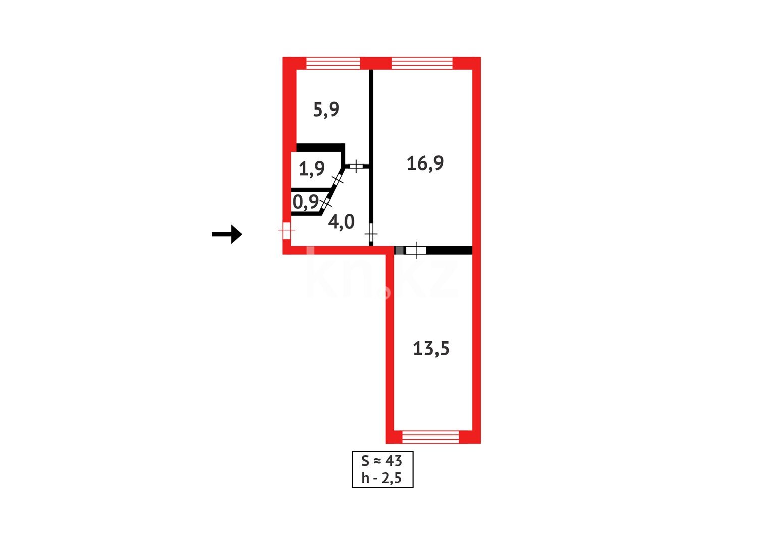 Продажа 2-комнатной квартиры, 44 м² в Караганде - фото 10