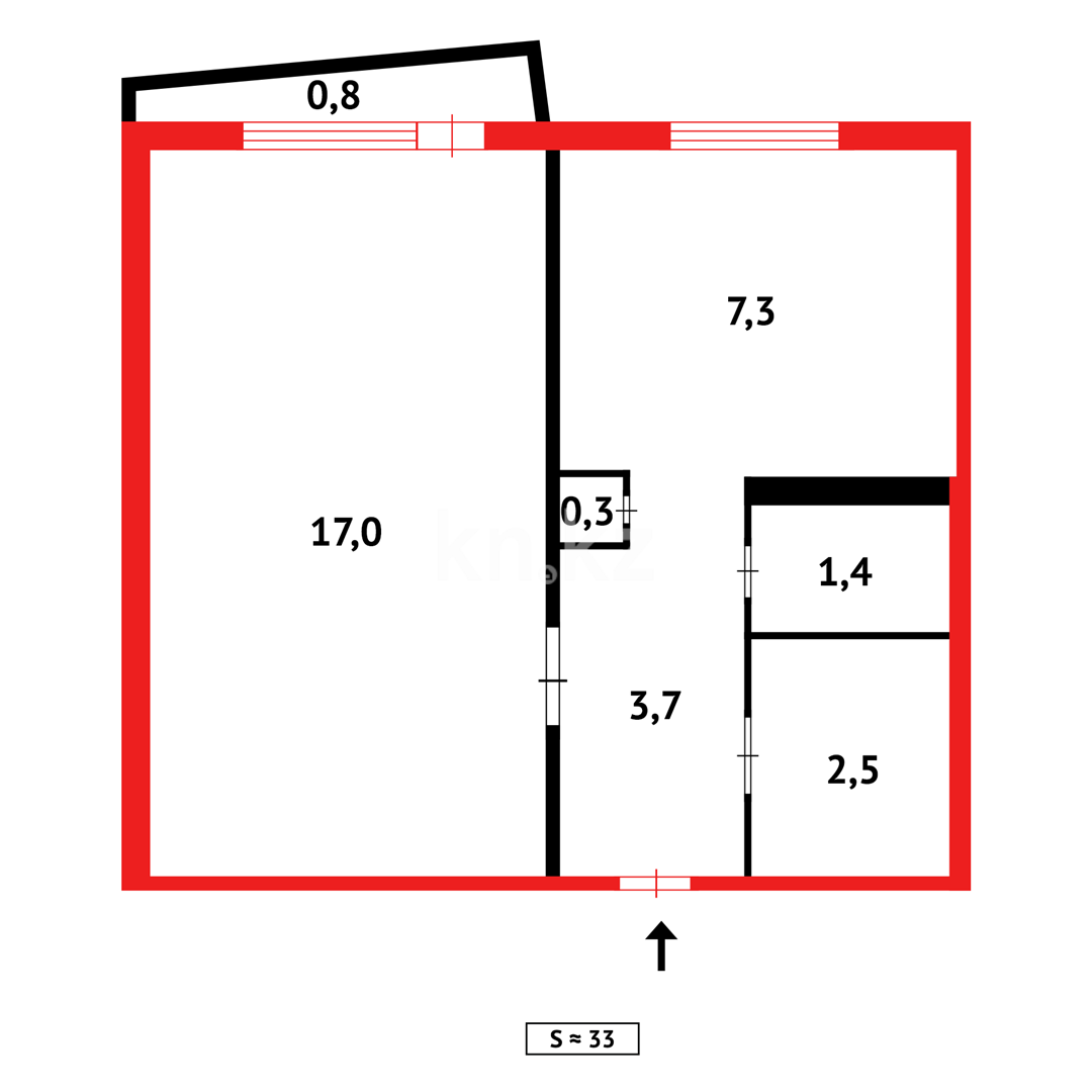Продажа 1-комнатной квартиры, 34 м², мкр-н 3-й - Продажа  однокомнатных квартир в Темиртау фото 10 из 10