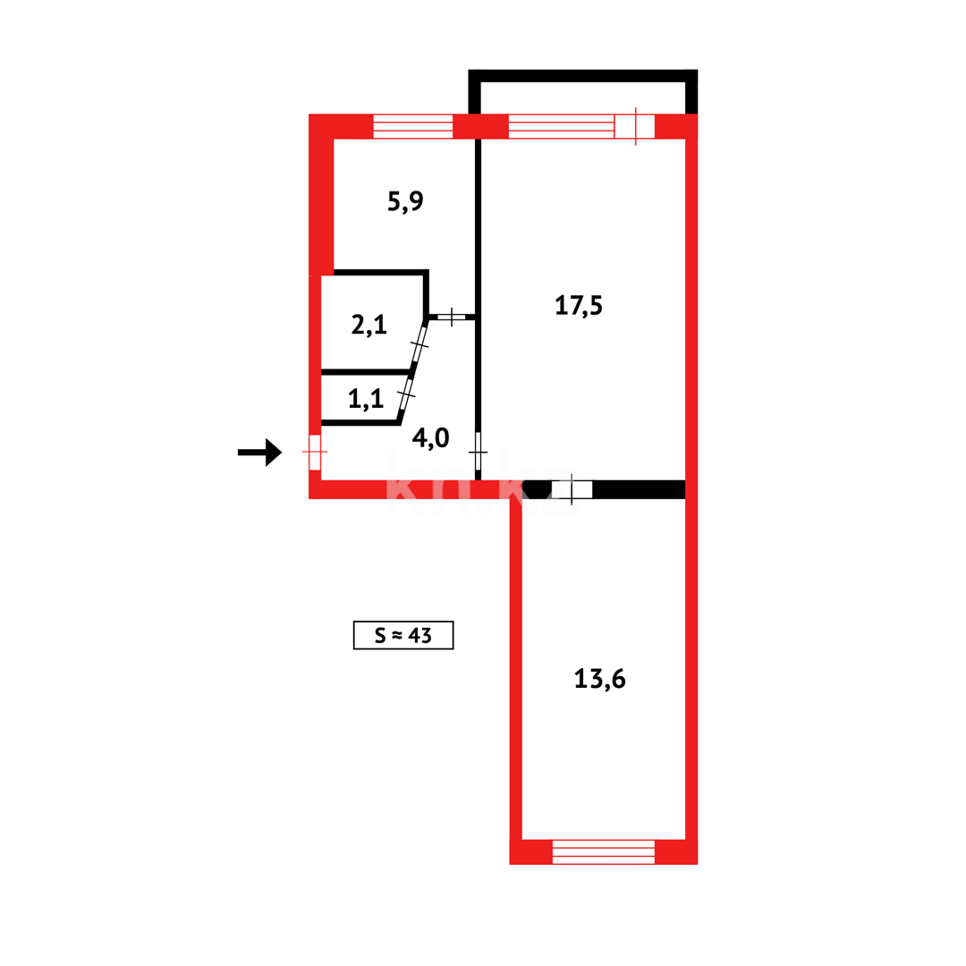 Продажа 2-комнатной квартиры, 44 м², мкр-н 16, дом  16 - Продажа  двухкомнатных квартир в Караганде фото 9 из 9