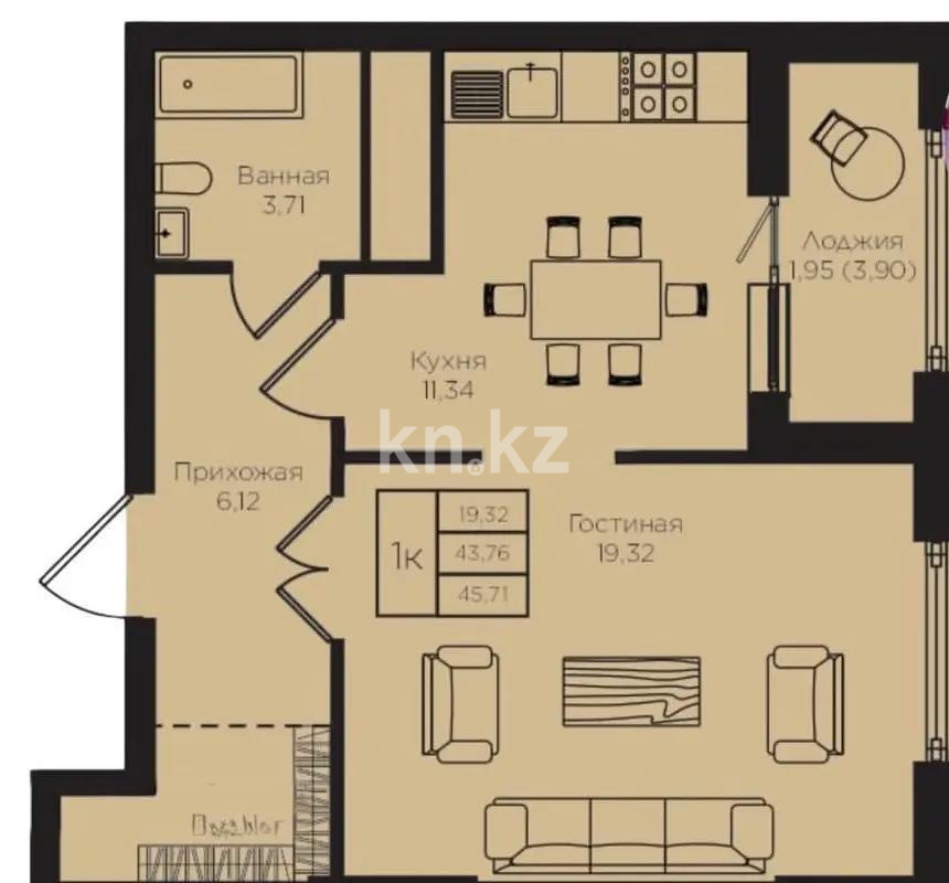 Продажа 1-комнатной квартиры, 47 м² в Астане