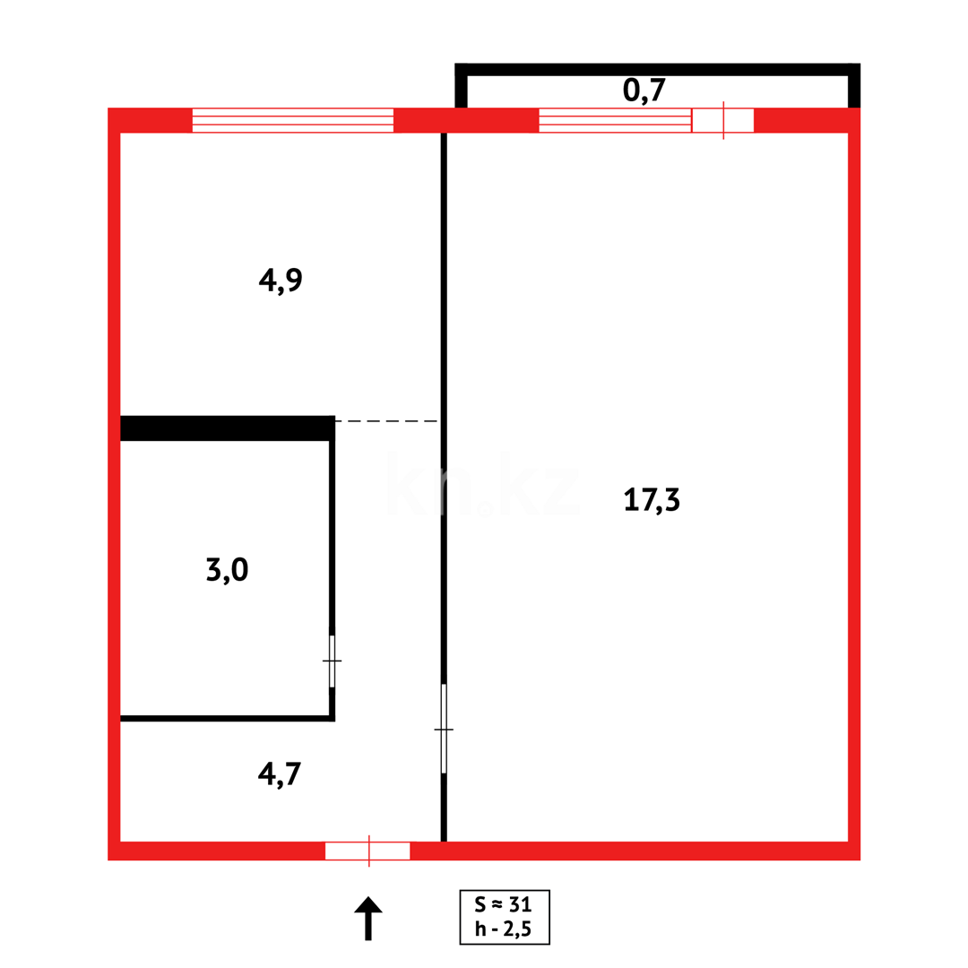 Продажа 1-комнатной квартиры, 30 м², мкр-н 15 - Продажа квартир в Караганде фото 1 из 1