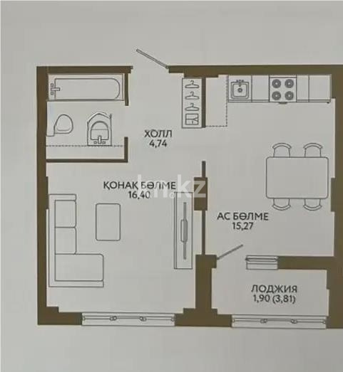 Продажа 1-комнатной квартиры, 42.3 м² в Астане