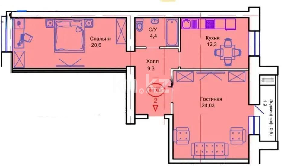 Продажа 2-комнатной квартиры, 72.53 м², пр. Тауелсыздык, дом  34/8 стр в Астане