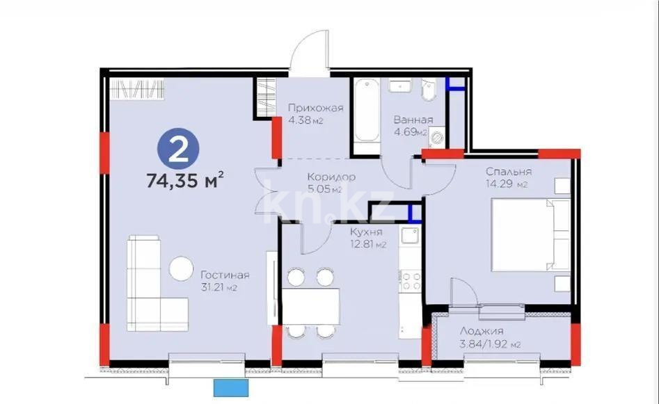 Продажа 2-комнатной квартиры, 74.35 м² - Продажа двухкомнатных квартир от собственников в Астане - страница 4 фото 1 из 1