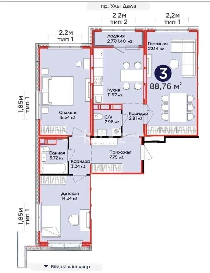 Продажа 3-комнатной квартиры, 89 м² в Астане