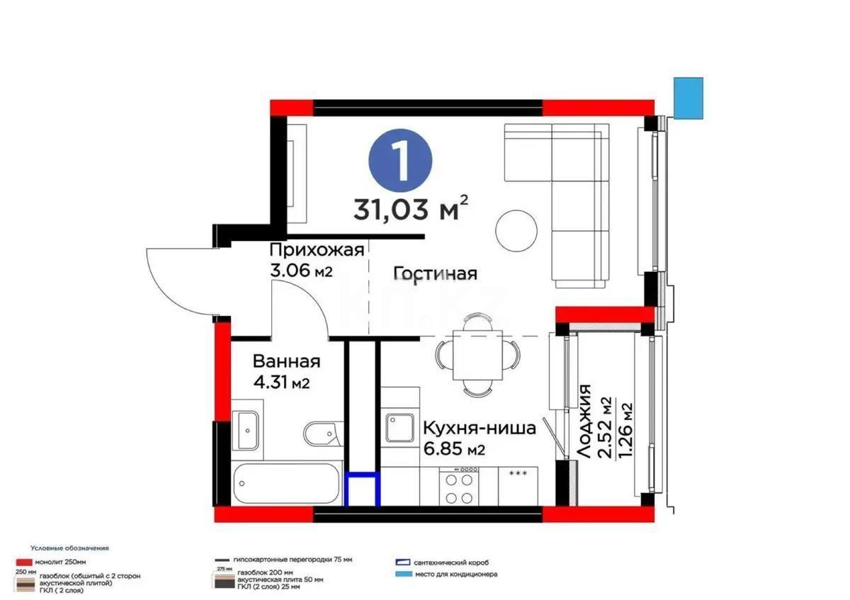 Продажа 1-комнатной квартиры, 31 м², пр. Туран, дом  55/5 - Продажа квартир в новостройках Астаны без посредников фото 1 из 1