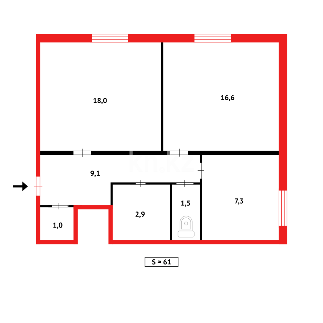Продажа 2-комнатной квартиры, 60 м², ул. Жамбыла, дом  107 в Караганде - фото 15