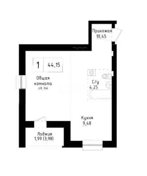 Продажа 1-комнатной квартиры, 44.15 м² в Астане