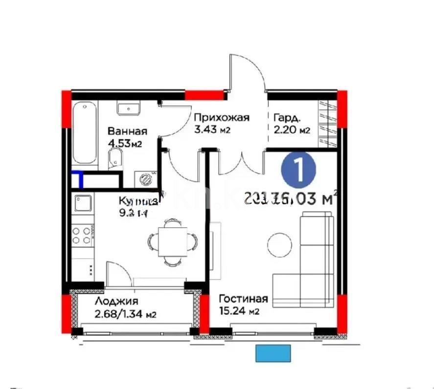 Продажа 1-комнатной квартиры, 36 м² в Астане