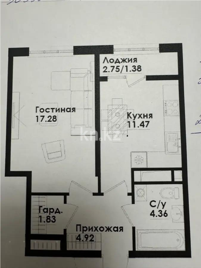 Продажа 1-комнатной квартиры, 41.24 м², ул. Симферопольская, дом  1/2 - Продажа  однокомнатных квартир в Алматы без посредников фото 1 из 1