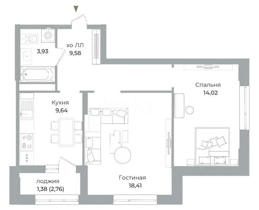 Продажа 2-комнатной квартиры, 57 м² в Астане