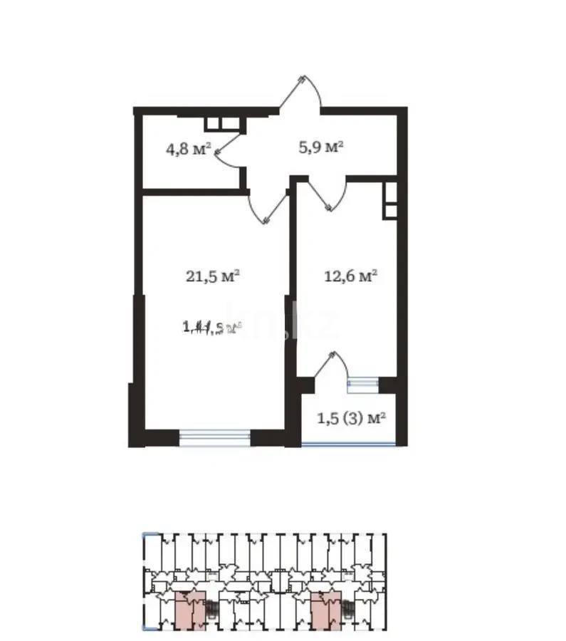Продажа 2-комнатной квартиры, 46.3 м², пр. Рыскулова, дом  103/7 стр - Продажа  двухкомнатных квартир в Алматы без посредников с фото фото 1 из 1