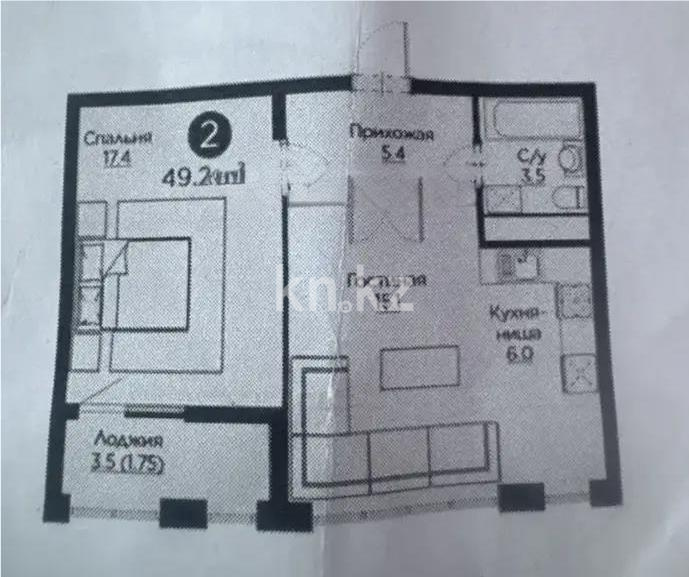 Продажа 2-комнатной квартиры, 49.2 м² в Астане