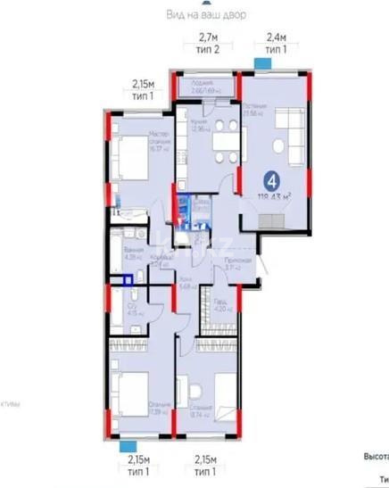Продажа 4-комнатной квартиры, 118.43 м² в Астане