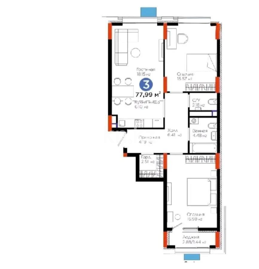 Продажа 3-комнатной квартиры, 78 м², ул. Бухар жырау, дом  57/6 в Астане