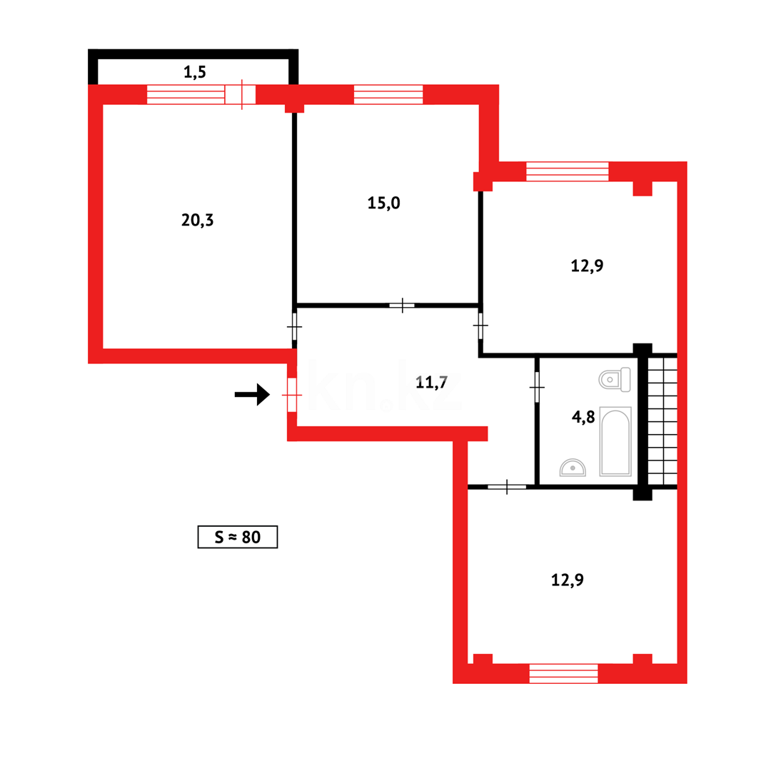 Продажа 3-комнатной квартиры, 80 м², ул. Сарыарка - Продажа  трехкомнатных квартир в Караганде фото 15 из 15