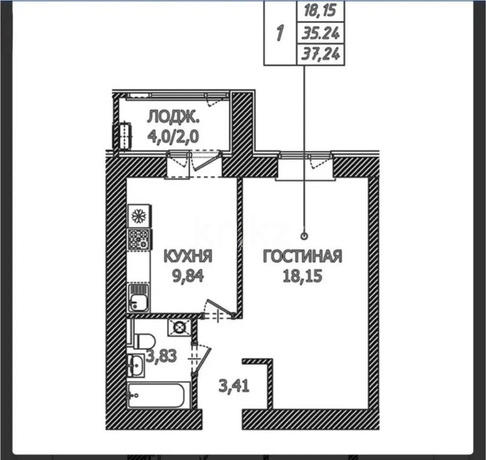 Продажа 1-комнатной квартиры, 37.24 м², ул. Айтматова, дом  45 стр - Продажа  однокомнатных квартир в новостройках Астаны с фото фото 1 из 1