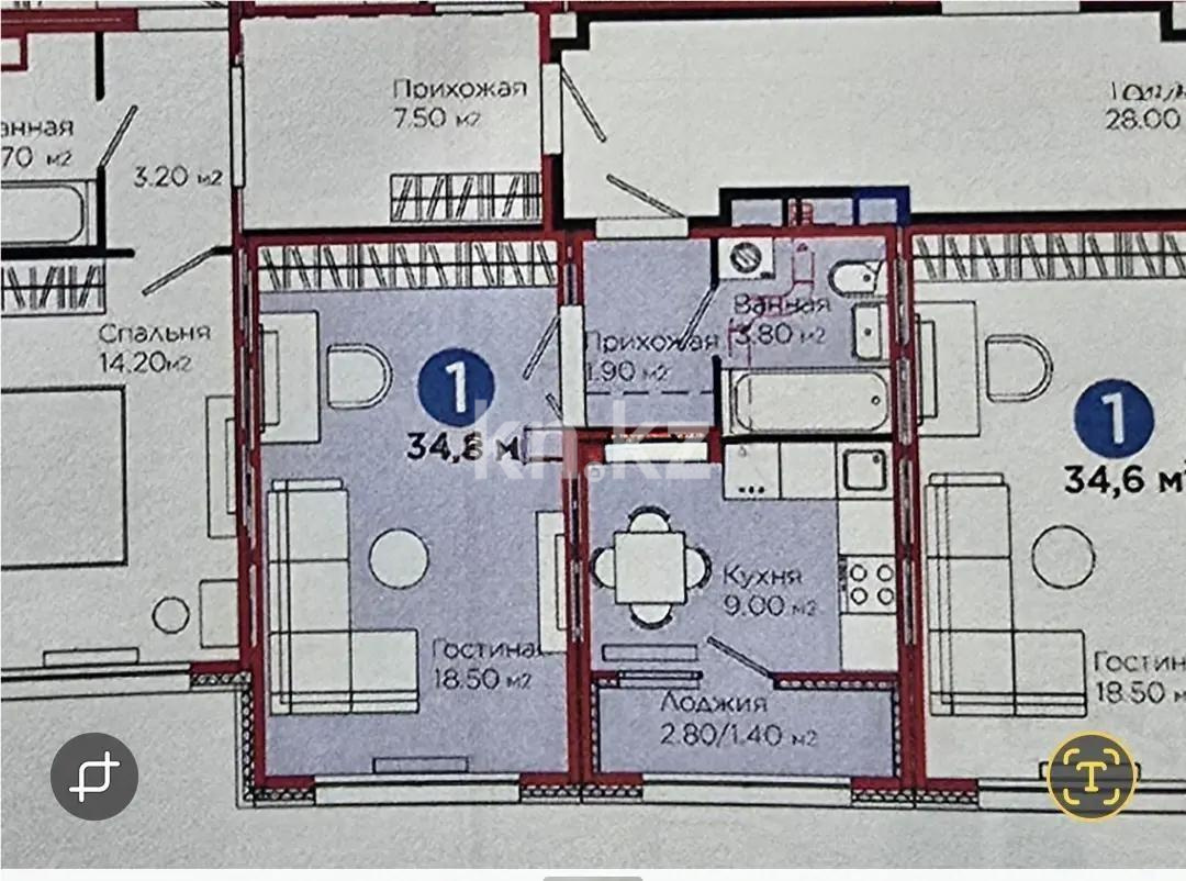Продажа 1-комнатной квартиры, 34.6 м², ул. Е-915, дом  21 - Продажа квартир в Астане фото 1 из 1