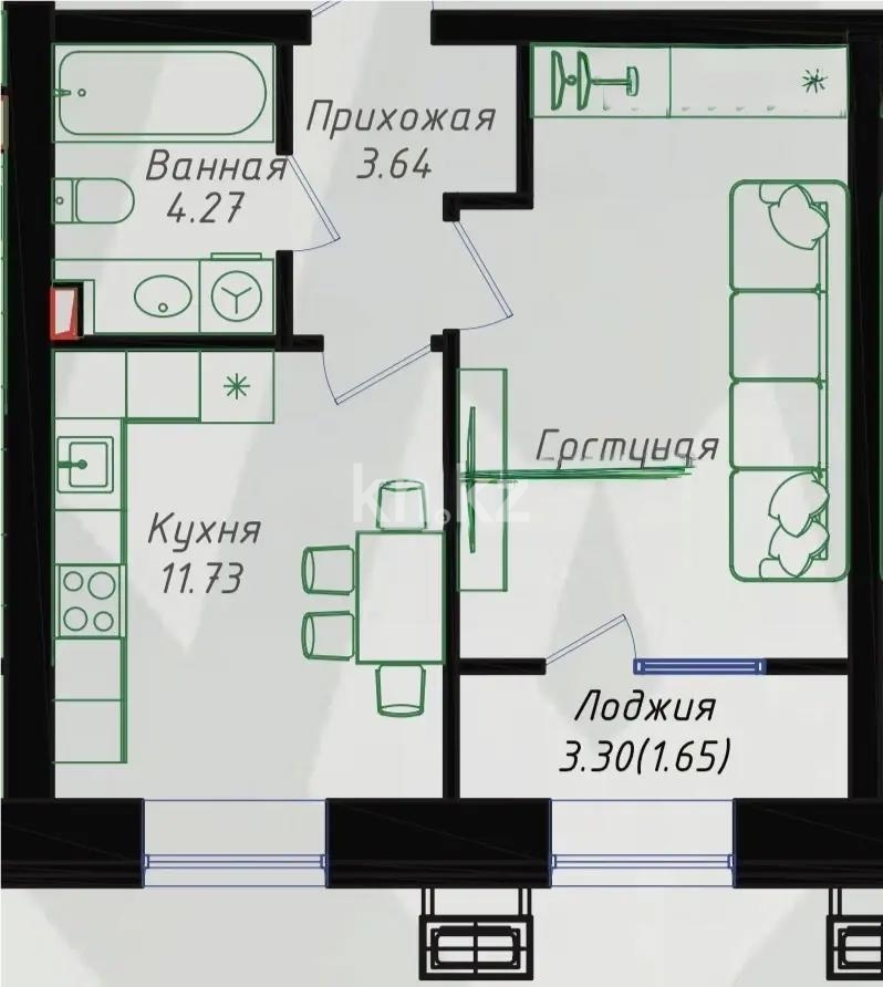 Продажа 1-комнатной квартиры, 36.51 м² - Продажа однокомнатных квартир в р-не Сарайшык Астаны фото 1 из 1