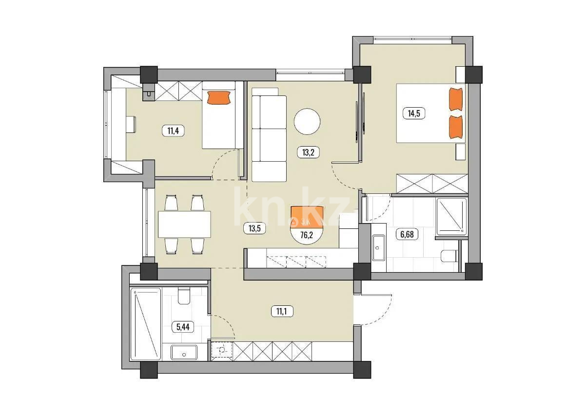 Продажа 3-комнатной квартиры, 78 м², ул. Карасай батыра, дом  119/1 - Продажа  трехкомнатных квартир в новостройках Алматы фото 1 из 1