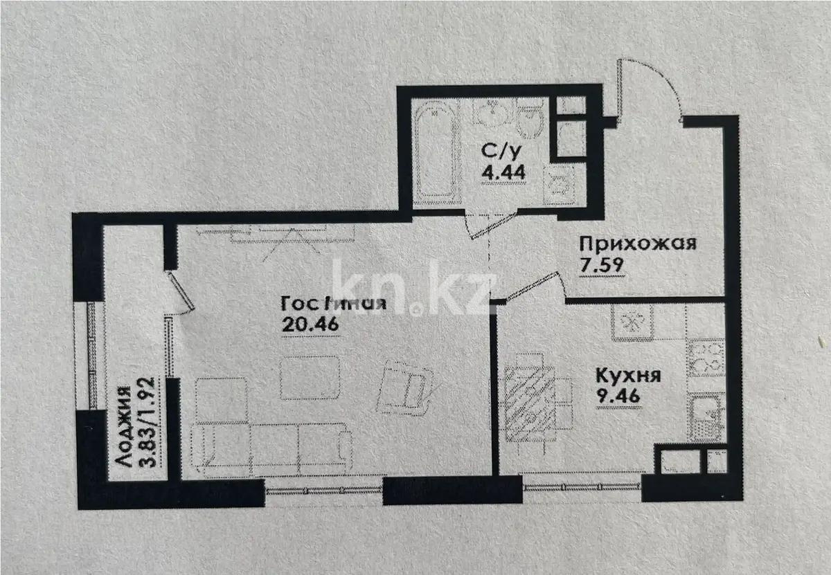 Продажа 1-комнатной квартиры, 43.87 м², ул. Симферопольская, дом  1/2 в Алматы