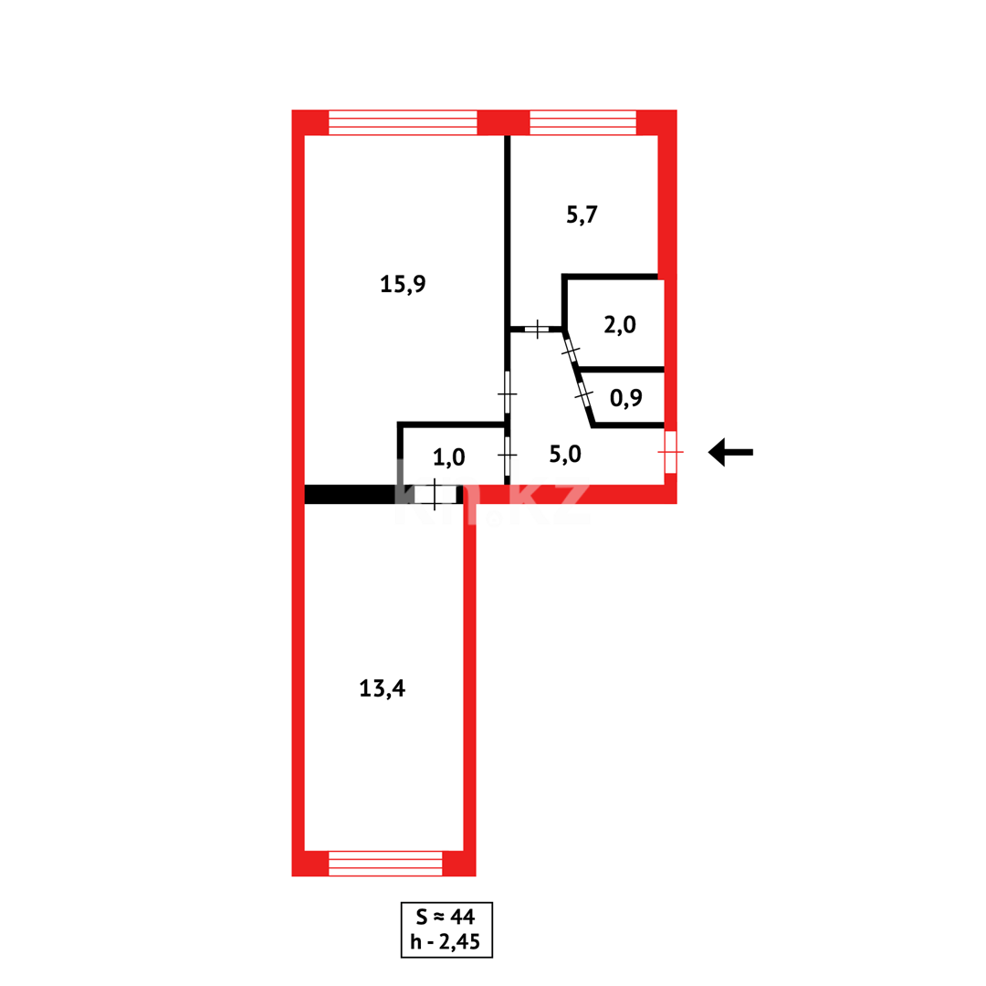 Продажа 2-комнатной квартиры, 43 м² - Продажа  двухкомнатных квартир в Караганде фото 10 из 10