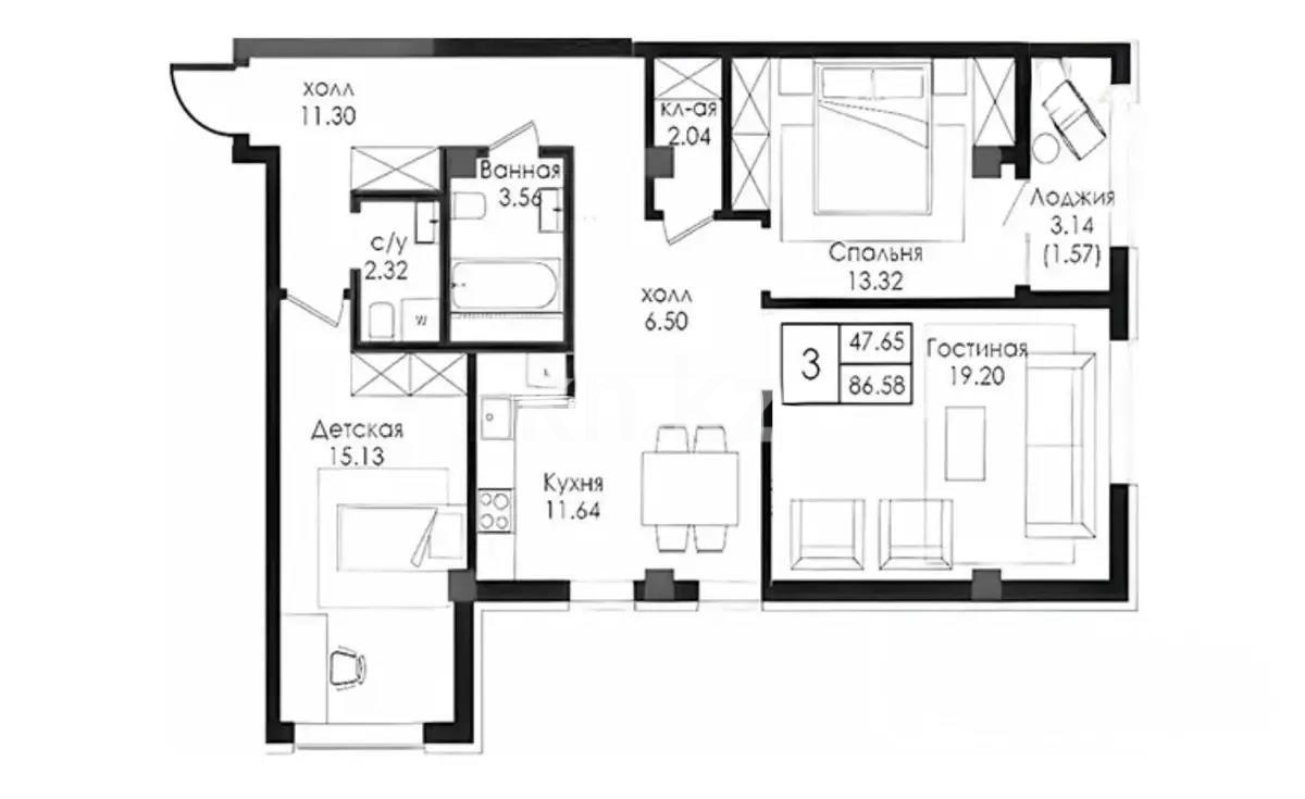 Продажа 3-комнатной квартиры, 90 м² в Астане - фото 3