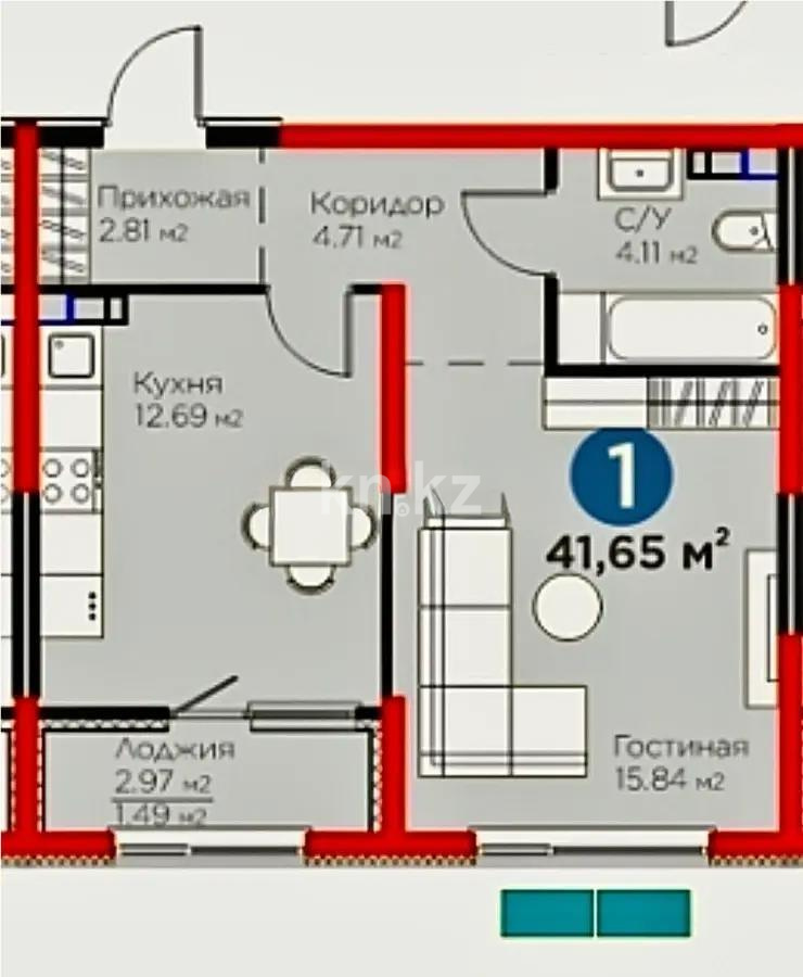 Продажа 1-комнатной квартиры, 41.65 м² - Продажа однокомнатных квартир от собственников в Алматы - страница 53 фото 3 из 3