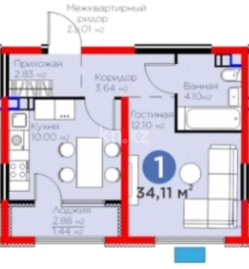 Продажа 1-комнатной квартиры, 34.11 м², ул. Байге, дом  12б - Продажа  однокомнатных квартир в Алматы без посредников с фото фото 1 из 1
