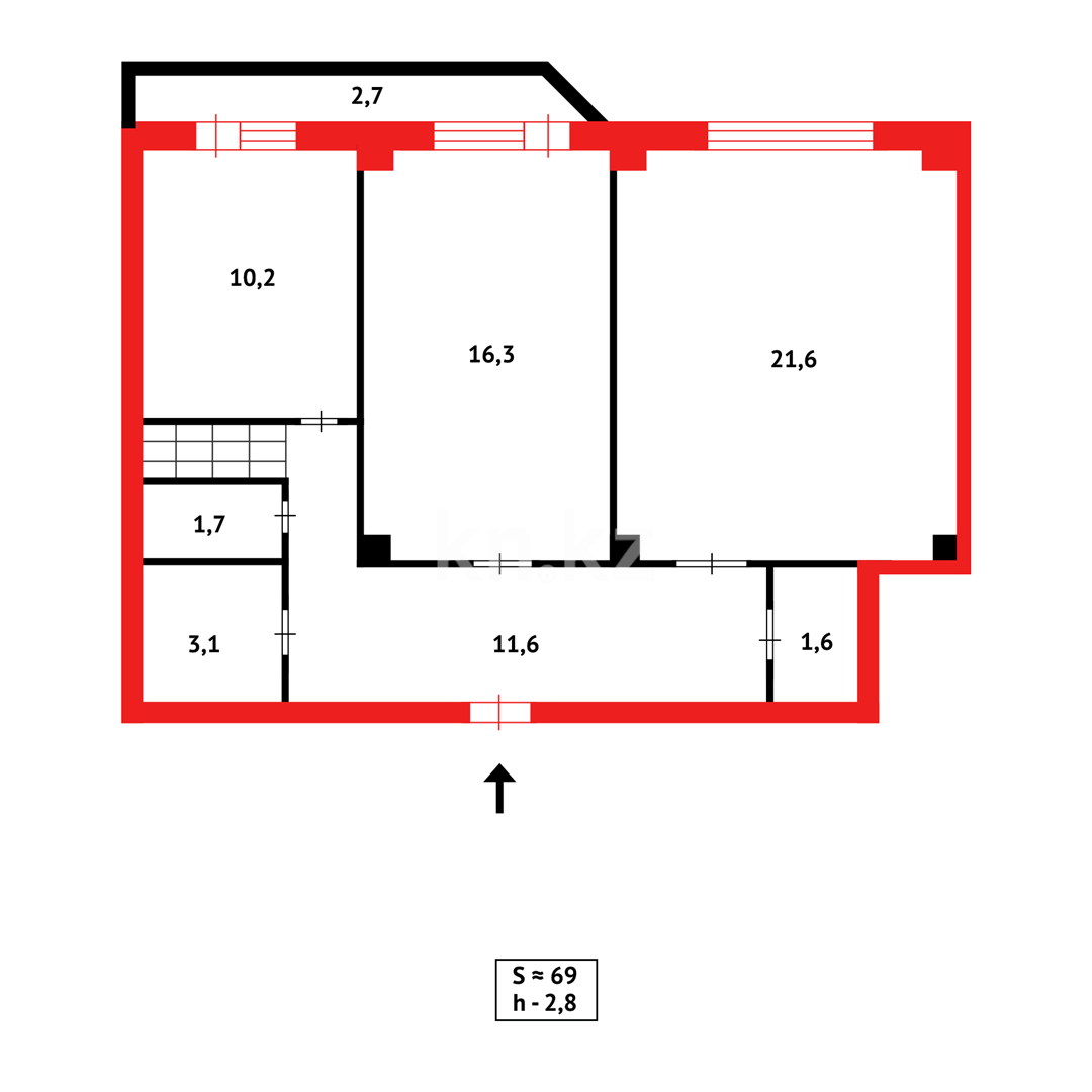 Продажа 2-комнатной квартиры, 69 м², ул. Момышулы, дом  28 - Продажа  двухкомнатных квартир в Караганде фото 14 из 14