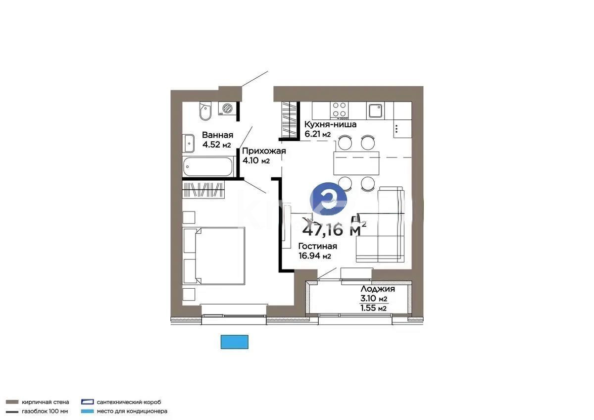 Продажа 2-комнатной квартиры, 47.16 м² - Продажа квартир от собственников в Астане - страница 2 фото 1 из 1