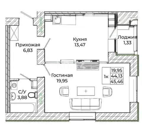 Продажа 2-комнатной квартиры, 45.5 м² - Недвижимость в Астане фото 1 из 1