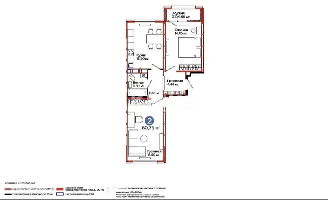 Продажа 2-комнатной квартиры, 60.75 м², ул. Е-103, дом  5 - Продажа квартир в новостройках Астаны фото 5 из 5