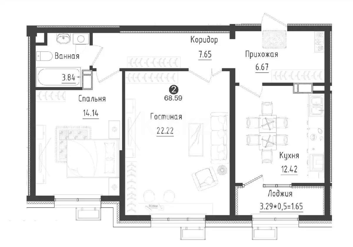 Продажа 2-комнатной квартиры, 68.59 м² - Продажа квартир в новостройках Алматы без посредников - страница 10 фото 4 из 4