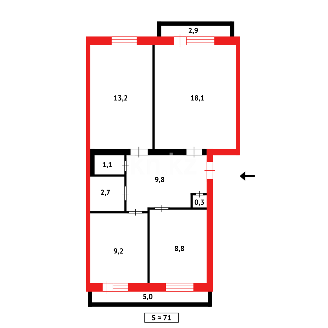 Продажа 3-комнатной квартиры, 71 м², пр. Республики - Продажа квартир в Темиртау фото 11 из 11