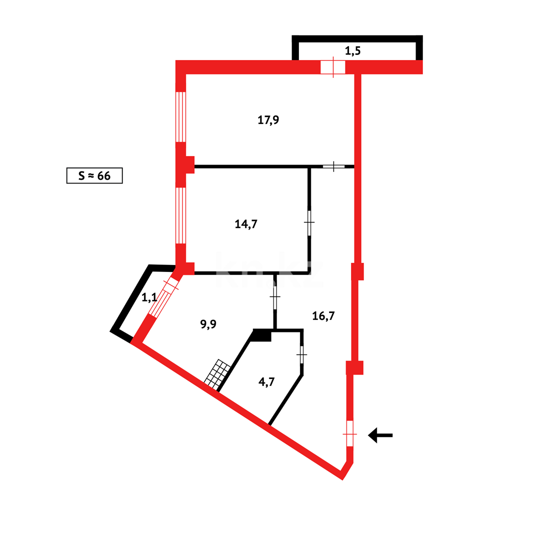 Продажа 2-комнатной квартиры, 66 м², ул. Ашимова, дом  22 - Продажа  двухкомнатных квартир в Караганде фото 6 из 8