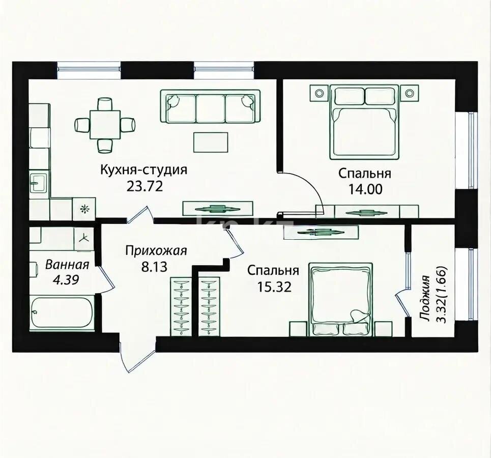Продажа 3-комнатной квартиры, 68 м² в Астане